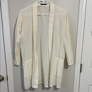Laura Urbinati Silk Blend Cream Open Front Cardigan Robe